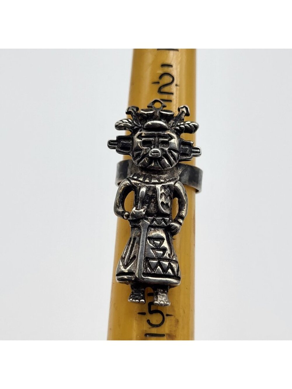 VTG Hopi Kachina Sterling Silver Pinky Finger ring Ornate sz 3 Native American